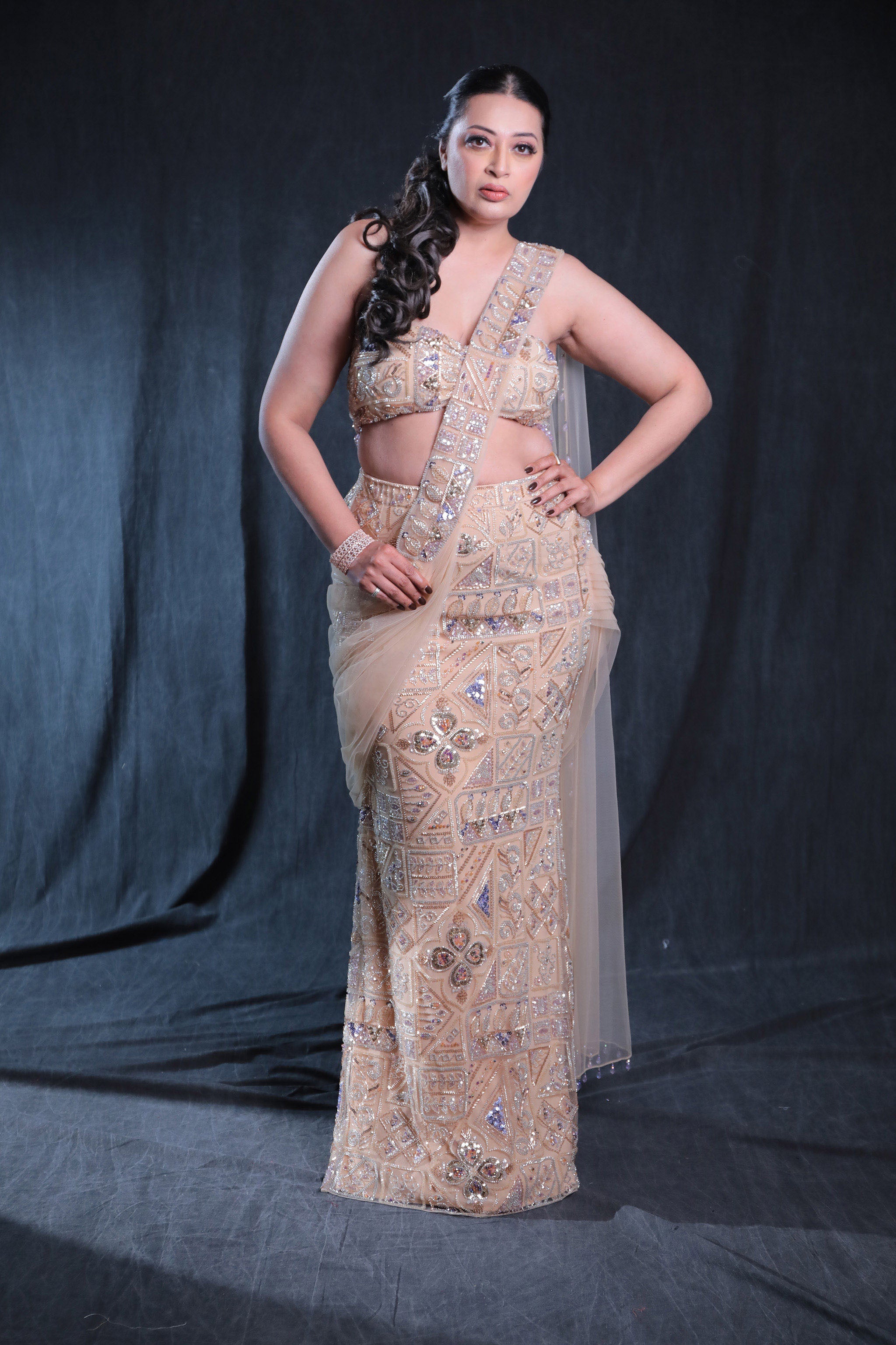 Hand Embroidered Badge Drape Saree