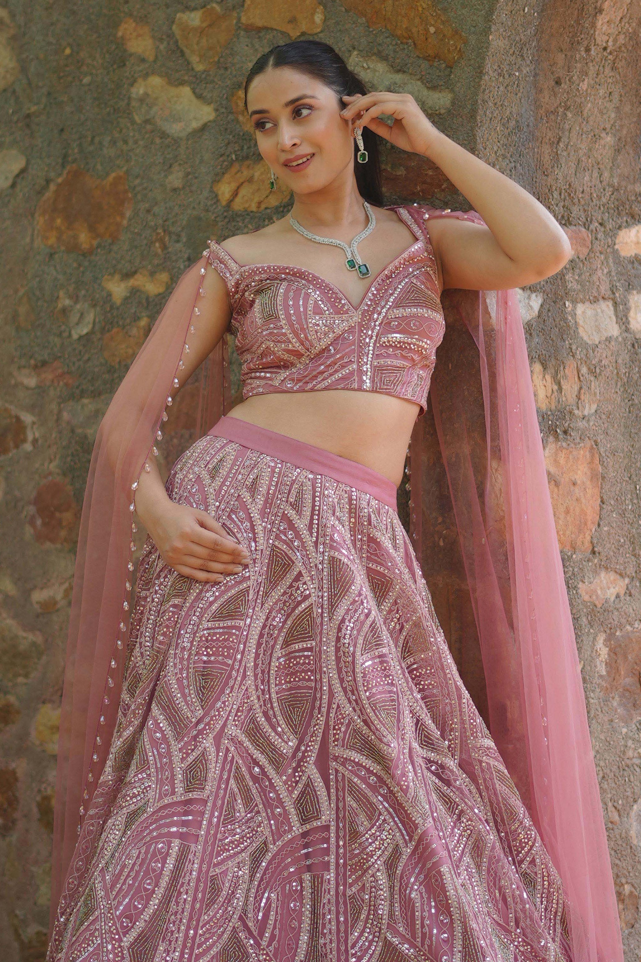 Pink Hand Embroidered Lehanga